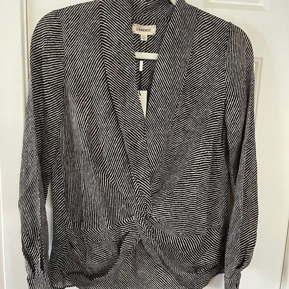 New L'Agence Mariposa Silk Twist Front Almondine Striped Blouse Size XS - Picture 1 of 7